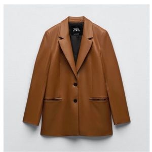 Zara Vegan Leather Brown Blazer | size S oversized fit | matching pants avail